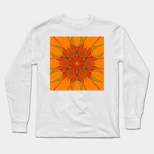 Cartoon Mandala Flower Orange and Red Long Sleeve T-Shirt